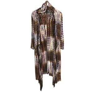 Plus Size 1X Coin 1804 Tie Dye Drape Cardigan With Hood 3/4 Sleeves Rayon/Spande